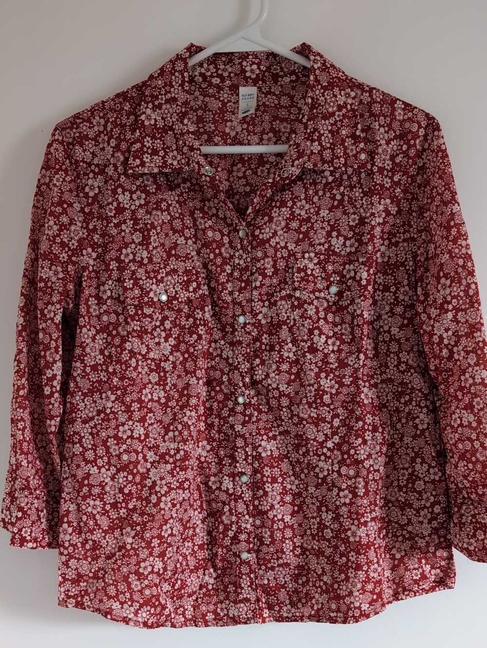 Vintage Old Navy Red Floral Button-Up Blouse with Snap Buttons